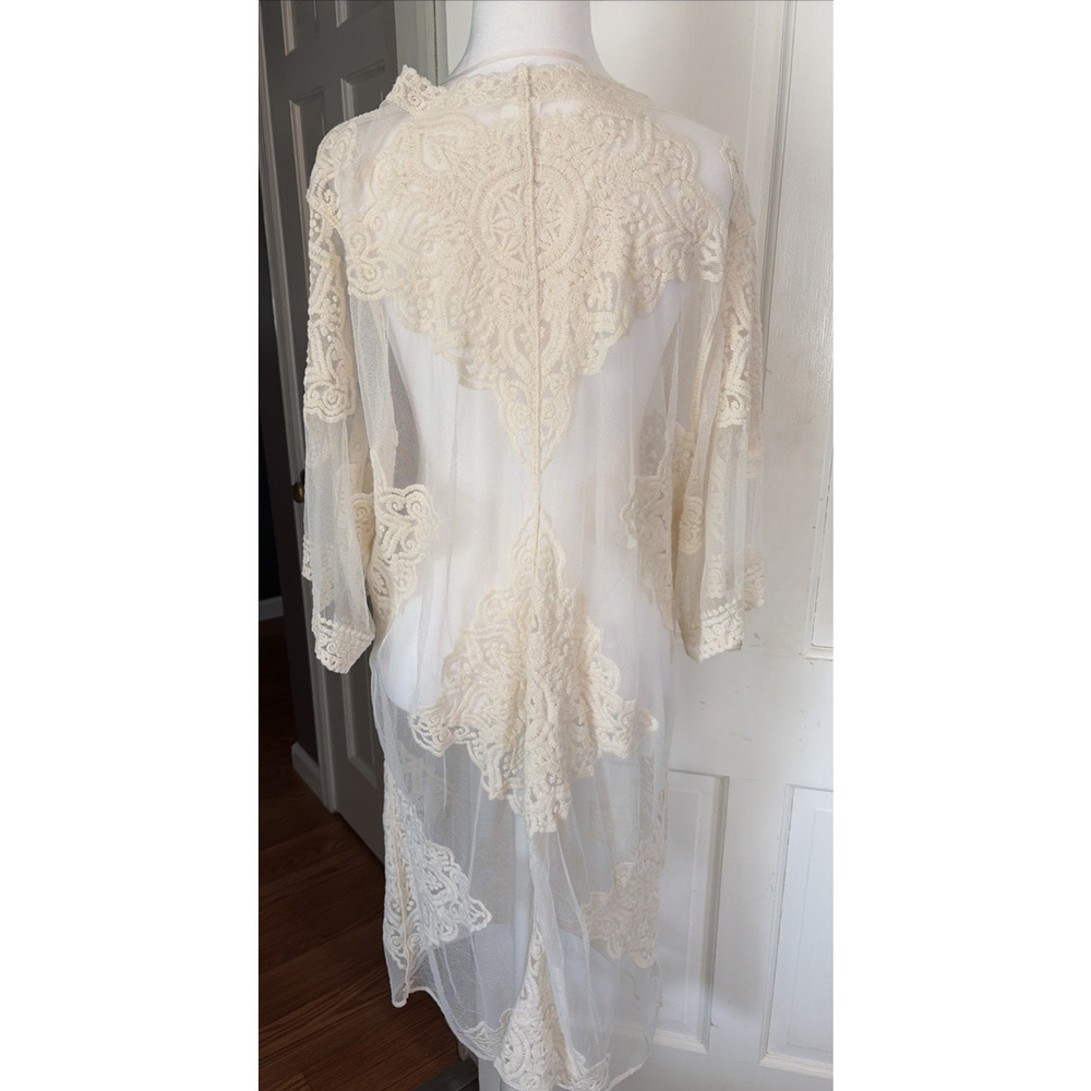 Womens White Meshy Lace Sheer Kimono Cardigan XL Festival Boho Ethereal Angel - Picture 4 of 11